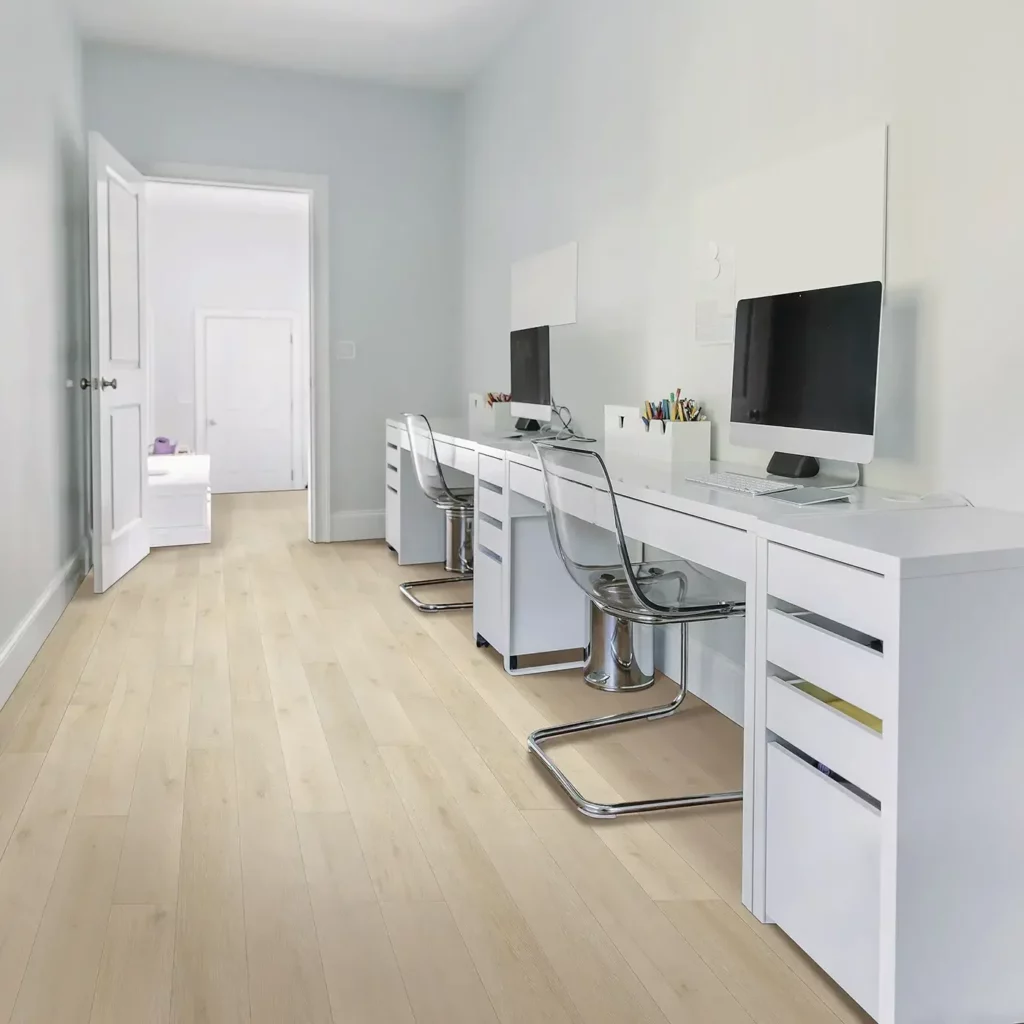 White Office room with wooden floor 